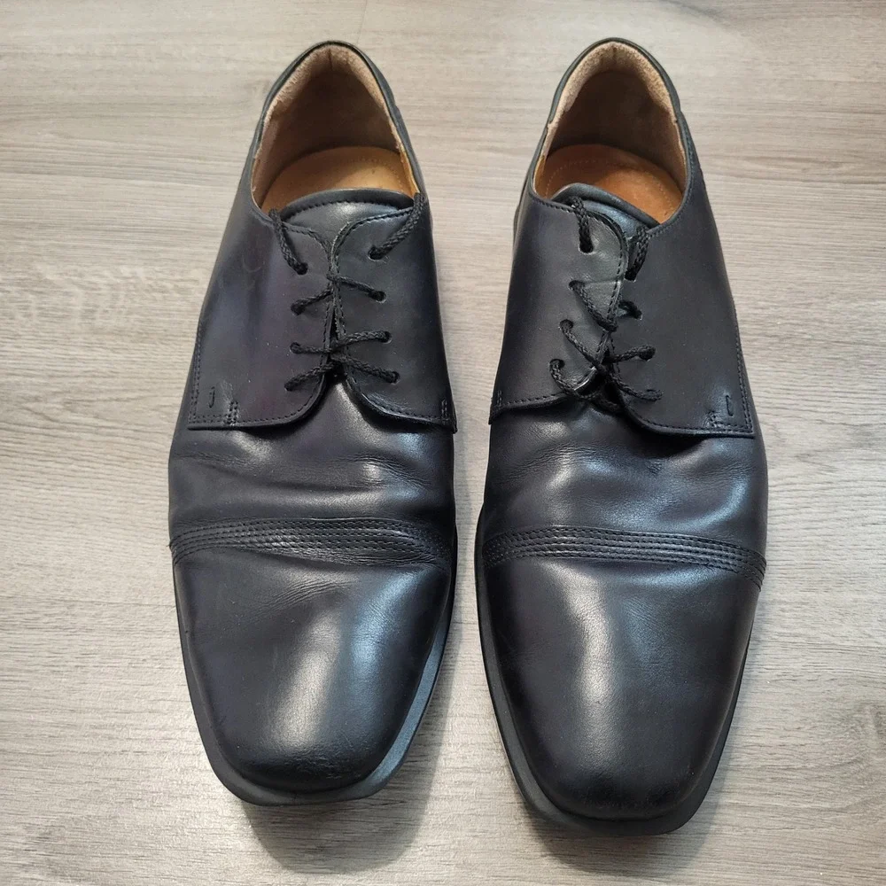 ECCO Mens Black Genuine Leather Cap Toe Derby Dress Shoes US Size 13 EU 47